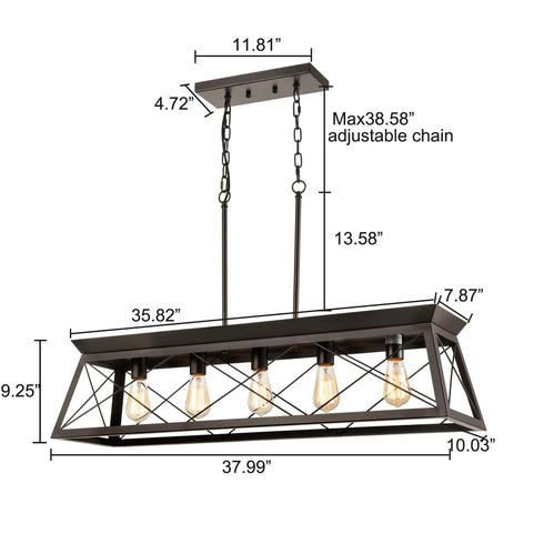 Industrial Island Chandelier Cross Framed Trapezoidal Shade - 5 Light